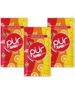 PUR Jumbo Gum - Aspartame Free Chewing Gum with Natural Strawberry, Banana, and Orange Flavor - 20 Pieces (Pack of 3)