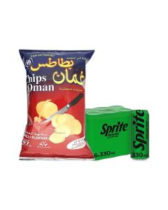 Chips Oman Chilli Flavour Potato Chips 97grams + Sprite Zero Lemon Lime Carbonated Soft Drink Can Pack 6 x 330ml
