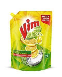 Vim Dishwash Liquid Gel Lemon Refill Pouch 2 Ltr Dishwash Gel Infused With The Power Of Lemons Leaves No Residue