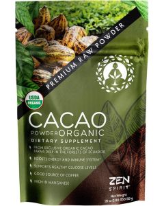 Zen Spirit Organic Cacao Powder - 1 Pound Unsweetened Premium Grade Superfood - USDA & Vegan Certified