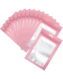 100 Pcs Resealable Mylar Bags Sealable Odor Proof Foil Pouch Bag with Clear Window Small Bussiness Packaging Supplies Pink 4 X 6 Inch