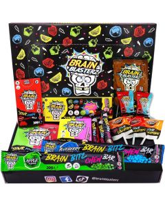 Brain Blasterz TREAT Sour Candy Variety Pack - Vegan and Halal Sour Chew Bars, Lollipops, and Taffy Gift Box (15 pcs, 13oz)