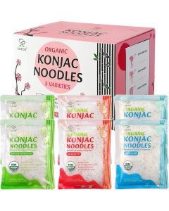 Soeos Organic Konjac Noodles - Low Calorie Shirataki Noodles in 3 Varieties (Spaghetti, Fettuccine, Angel Hair) - 52.8 Ounces (Pack of 6)