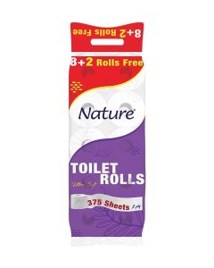 Toilet Rolls Flushable 375 Sheets X 2Ply 8+2 Free Rolls White
