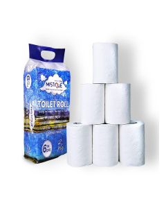MISTIQUE 2 Ply 180 Pulls Toilet Paper Roll / 180 Pulls x 6 Rolls / Soft and Highly Absorbent / 100% Natural Virgin Pulp / Dispenser Friendly / Super Soft / Family Pack of 6 Rolls