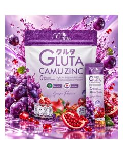 Manee Gluta Camu Zinc Grape Flavour Powder Drink, 30 Sachets / Glutathione, Zinc & Vitamin C Supplement