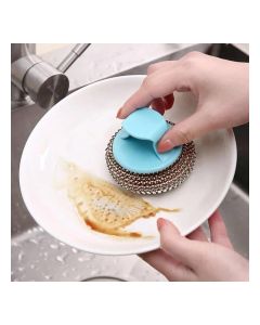 Brush with Handle - Stainless Steel Scourer for Cleaning / Dish Scrubbers for Cleaning Kitchen, Bathroom, Household, to Remove Tough Dirt, Grease