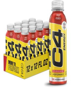 C4 Energy Non-Carbonated Zero Sugar Energy Drink, Pre Workout Drink + Beta Alanine, Fruit Punch, 12 Fl Oz (Pack of 12)