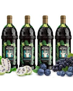 TAHITIAN NONI Juice by Morinda Original and Authentic Noni Fruit Puree from Tahiti with Natural Blueberry Grape Resveratrol AllNatural Daily Wellness Drink 4 One Liter Juice Bottles Per Case