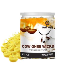 SATVIK Pack of 100 Pure Cow Ghee Wicks for Puja ReadytoUse Diya Batti 30Min Burn Time WaxFree Cotton Wicks Ideal for Pooja Meditation Diwali and Housewarming Gifts