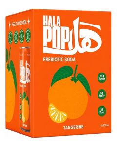 HalaPop Prebiotic Soda, Tangerine - An All Natural, Sparkling Prebiotic Beverage With Plant Based Fiber To Support Gut Health And Digestive Wellness /No Added Sugar - 4 Pack (250 ml each)
