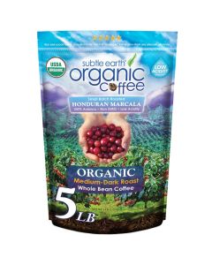 5LB Subtle Earth Organic Coffee Medium Dark Roast Whole Bean Coffee 100 Arabica Beans Low Acidity and NonGMO 5lb bag