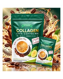 FITGUM Collagen Chia Instant Coffee Mix, Beauty Blend with Low Sugar & Non-Dairy Creamer, 10 Sachets