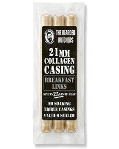 Bearded Butchers 21mm Fresh Edible Collagen Casings (3-Pack) – Ideal for Breakfast Sausage Links – Holds 25lbs of Meat – Ready to Use, No Soaking Required – DIY Sausage Skins