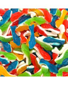 Gummy Sharks Candy 1Pound Bag Assorted Fruit Flavors Shark Gummies for Candy Buffets Parties Gummy Fish in Blue Raspberry Lemon Lime and Cherry Flavors