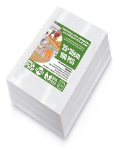 SONIQE Vacuum Bags for Food, 100pcs, 25 x 35 cm, Vacuum Sealer Bags, Dotted Embossed BPA Free, Reusable, Sturdy and Durable, for Food Storage and Vacuum Cooking (Transparent)
