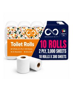 Toilet Paper 2 Ply, 10 Rolls x 300 Sheets, Longer Lasting Absorbent Toilet Roll, Premium Silky Feel Softness Bathroom Tissue, 2 Ply Tissue Thickness