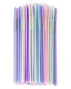 [100 Pcs] Disposable Plastic Drinking Bendy Straws - 10.24" Long and 0.24" Diameter Colorful Cute Flexible Long Straws for Juice,Coffee,Milk,Cocktail, Bachelorette/Birthday Party, Bridal/Baby Shower