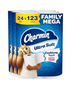 Charmin Ultra Soft Cushiony Touch Toilet Paper 24 Family Mega 123 Regular Rolls White