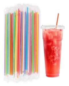 [Individually Wrapped] 100 Pcs 10.2" Extra Long Colorful Disposable Plastic Straws - 0.23" Diameter Bulk Drinking Straws for Party Restaurant 32 Oz Cups Tumblers Coffee Juice
