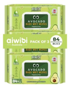100% Skin-friendly Baby Wet Wipes 84 Sheets- Pack of 3 (252 Pcs)-Avocado