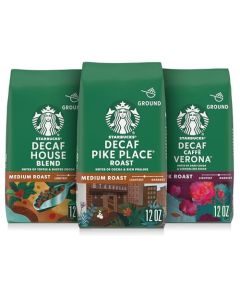 Starbucks Ground Coffee Medium Dark Roast Hot or Iced Coffee Decaf Variety Pack Three 12 oz Bags