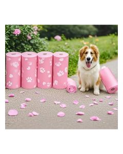 75-Pieces Pink Leak-Proof Dog Waste Bags (5 Rolls) – Strong Paw-Print Poop Bags, Easy-Tear, Odor-Blocking & Heavy-Duty 2kg Capacity for Clean Outdoor Walks
