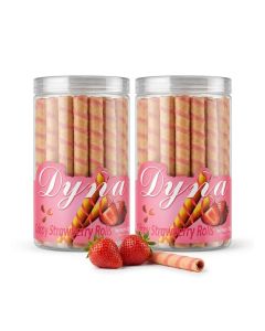 Dyna Wafer Rolls with Strawberry Cream (Pack of 2) - 200g / Crispy Layered Wafers with Real Strawberry Flavor / Light & Crunchy Snack, Perfect with Tea or Coffee / Great for Snacking & Parties
