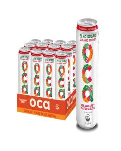 OCA ZERO Strawberry Watermelon, Organic energy drink, zero sugar, gluten-free, vegan plant-based, 12 Fl Oz (12-pack)