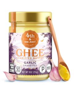 4th Heart California Garlic GrassFed Ghee Clarified Butter 100 Butter Fat PastureRaised Lactose Casein Free High Smoke Point Cooking Oil Keto Paleo Friendly 9 oz