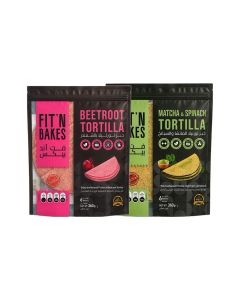 FIT 'N Bakes Beetroot Tortilla, 360g (Beetroot) & FIT 'N Bakes Matcha & Spinach Tortilla 360g (Matcha & Spinach) Bundle
