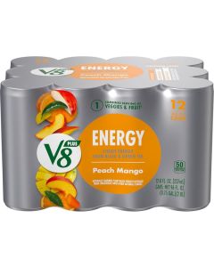 V8 Energy Peach Mango Energy Drink - 12 Pack of 8 fl oz Cans