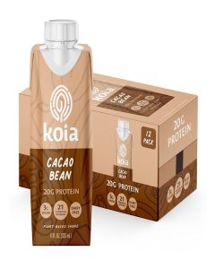 Koia Plant Based Protein Shake, Cacao Bean, 20g Protein, 3g Sugar, 6g Prebiotic Fiber, 21 Vitamins & Minerals, Meal Replacement Drinks, Dairy-Free, Gluten-Free, Non-GMO, 11 Fl Oz (Pack of 12)