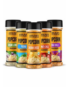 HARIBAS Combo Pack Of 5 Pop Corn Seasoning Powder / Tasty Powder, 50 G Each, Sprinkle On Maggie/French Fries / Cheddar Cheese, Cream Butter & Onion, Tomato Chilli, Thai, Pudina For Popcorn, Nacho