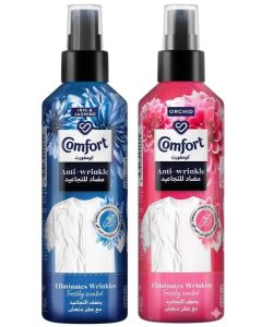 Comfort Anti-Wrinkle Fabric Spray Combo Pack, Iris & Jasmine + Orchid, 200ml Each (Pack of 2), Clothes Wrinkle Remover, Fabric Refresher, No Iron or Steamer Needed, Fresh Scented Laundry Spray