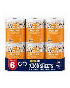 Paper Towel Kitchen Roll Tissue 1000g Maxi Roll Contains 6 Packs 1000 Diamond Embossed Sheets Higher Absorbency & Ultra Soft Tissue 7200 sheets