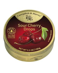 Cavendish Harvey Sour Cherry Hard Candy Drops 53 Ounce Tin
