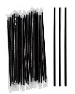 Concession Essentials Jumbo 7.75" Tall Black Wrapped Standard Plastic. Pack of 1000 Count. Black - Wrapped Straws.