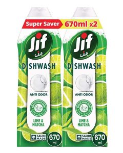 Jif Anti Odor Dishwashing Liquid, Lime & Matcha Tea, 670ml x 2