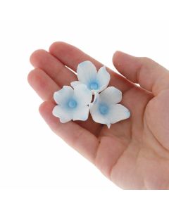 Global Sugar Art Hydrangea Blossom Sugar Cake Flowers White with Blue Wired 36 Count by Chef Alan Tetreault