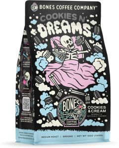 Bones Coffee Company Cookies 'N Dreams Cookies and Cream Flavored Coffee, Medium Roast, 12 Oz Ground