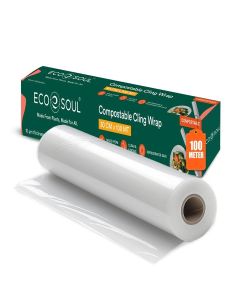 ECO SOUL Cling Wrap [30 cm x 100 mtr] / Biodegradable & Eco-Friendly Transparent Cling Film for Food Wrapping / Microwave Safe, BPA-Free / Multipurpose Food Wrap Roll for Storing Food (Pack of 1)