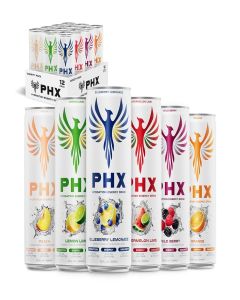PHX Hydration Energy Drink - 700mg Electrolytes, 200mg Natural Green Tea Caffeine, 100% Daily Value 8 Essential Vitamins - 12 oz Cans (12 Pack) (12 Pack, Variety Pack)