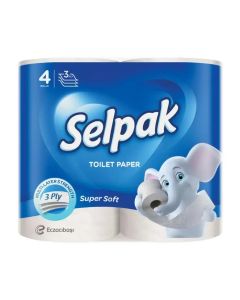 Selpak Super Soft And Fluffy 3 Ply Toilet Paper Roll Flushable and Septic Safe- 4 Rolls