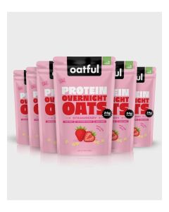 Oatful Overnight Oats – Vegan Strawberry 6 Single-Serve Pouches Total 510g / 21g Protein per Serving, Vegan, Gluten Free, Sugar Free Healthy Breakfast or Snack
