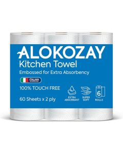 Alokozay Kitchen Towel - 6 Rolls, 2-Ply, 60 Sheets Each, Extra Absorbent