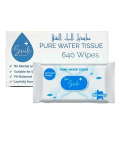 Pure Water Tissue 640 Wipes - Pack of 8