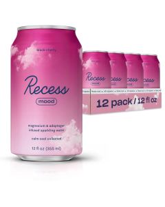 Recess Mood Magnesium Adaptogen Drink Relaxation Beverage 12 ounce Black Cherry 12 pack