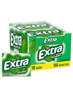 Extra Gum Spearmint Sugarfree Gum Bulk Individually Wrapped Perfect for Long Lasting Fresh Breath at School Work Travel 15 Count Pack of 10