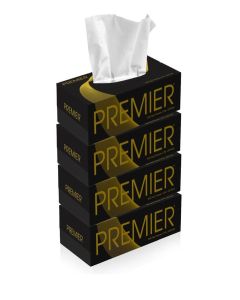 Premier 2-Ply Box Face Tissue Papers - 100 Pulls per Box (Pack of 4, 400 Pulls, 800 Sheets) -Ultra Soft, Gentle & Highly Absorbent Facial Tissues for Home, Office, Car & Travel / Black-Gold